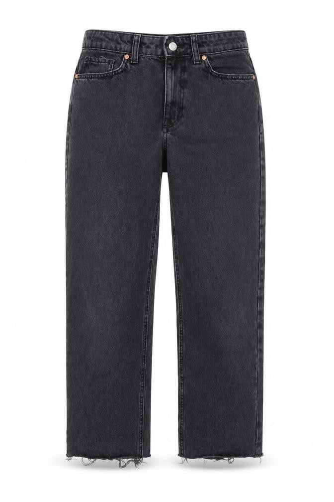 Mango Womens Grey Cotton Straight Jeans Size 10 L28 in Regular Zip - Frayed Hem