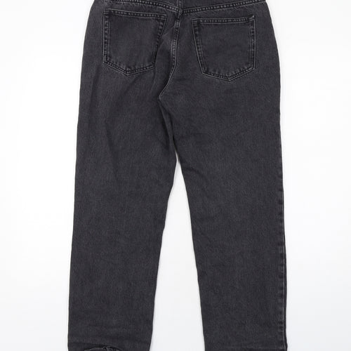 Mango Womens Grey Cotton Straight Jeans Size 10 L28 in Regular Zip - Frayed Hem