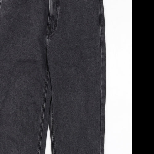 Mango Womens Grey Cotton Straight Jeans Size 10 L28 in Regular Zip - Frayed Hem