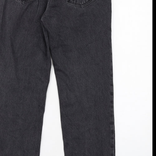 Mango Womens Grey Cotton Straight Jeans Size 10 L28 in Regular Zip - Frayed Hem