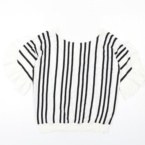 NEXT Womens White Round Neck Striped Viscose Pullover Jumper Size 14