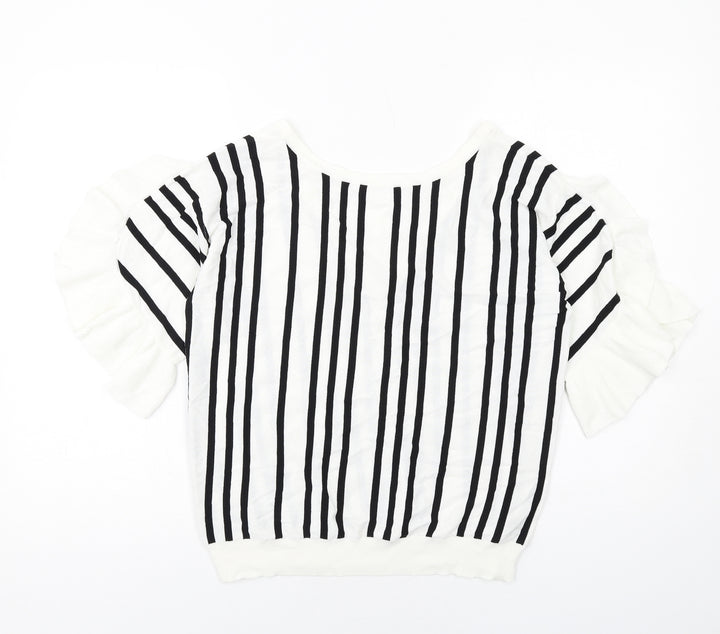 NEXT Womens White Round Neck Striped Viscose Pullover Jumper Size 14