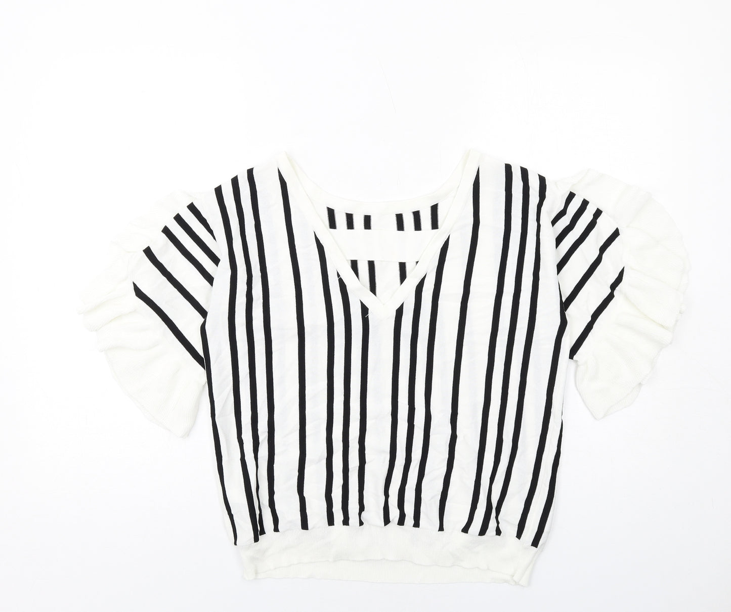 NEXT Womens White Round Neck Striped Viscose Pullover Jumper Size 14