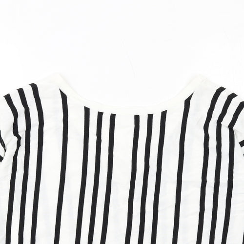 NEXT Womens White Round Neck Striped Viscose Pullover Jumper Size 14