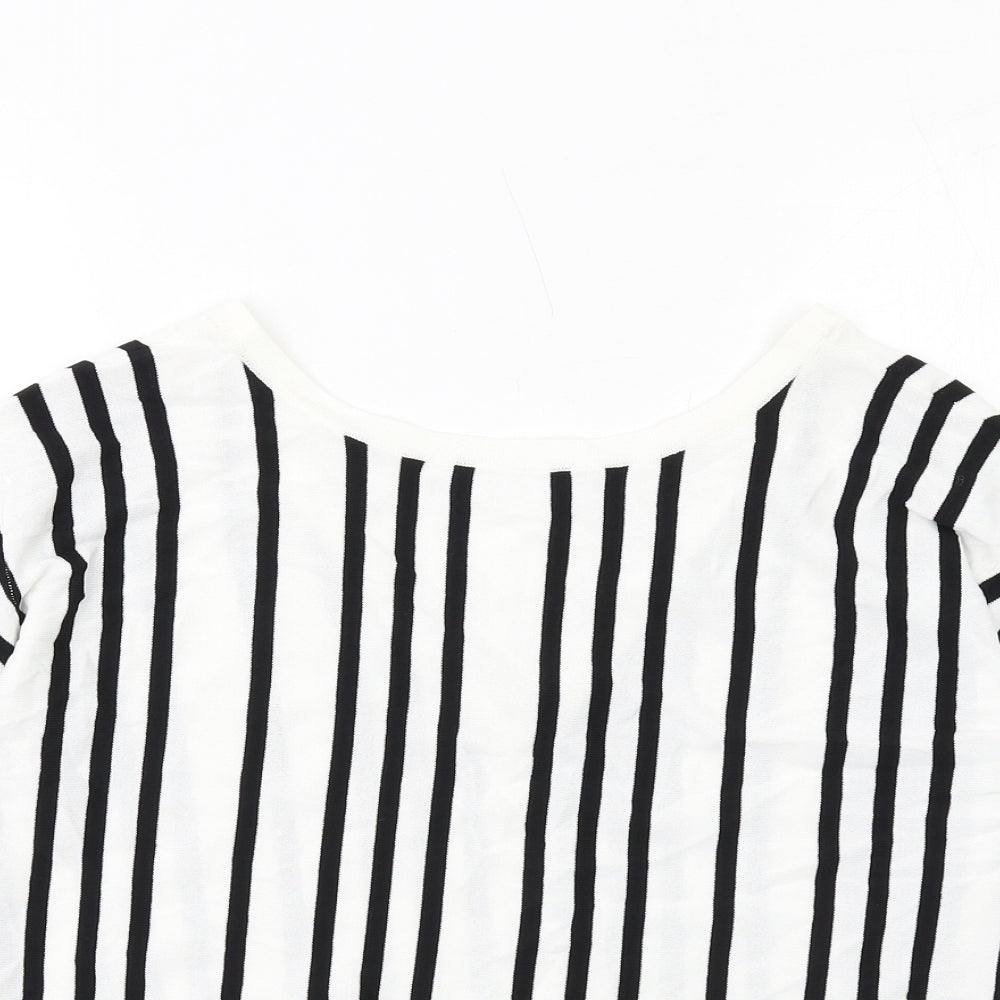 NEXT Womens White Round Neck Striped Viscose Pullover Jumper Size 14