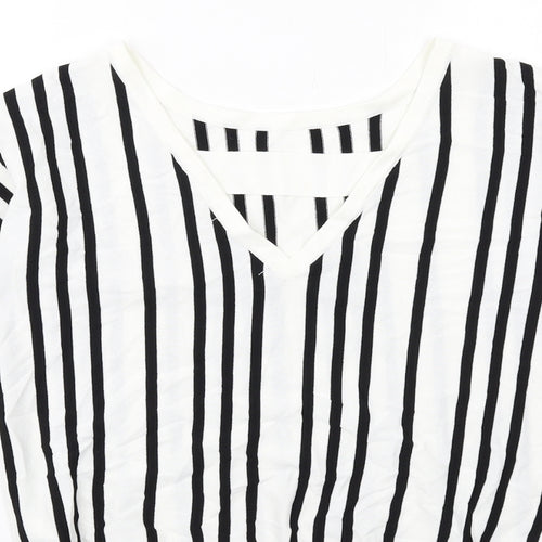 NEXT Womens White Round Neck Striped Viscose Pullover Jumper Size 14