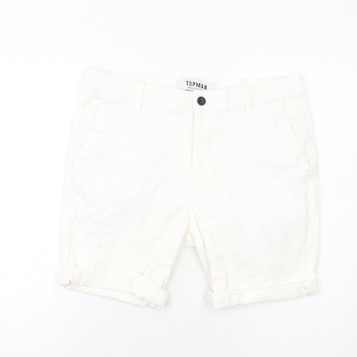 Topman Mens White Cotton Chino Shorts Size 34 in Regular Button