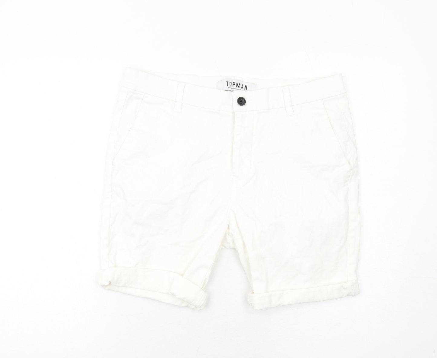 Topman Mens White Cotton Chino Shorts Size 34 in Regular Button