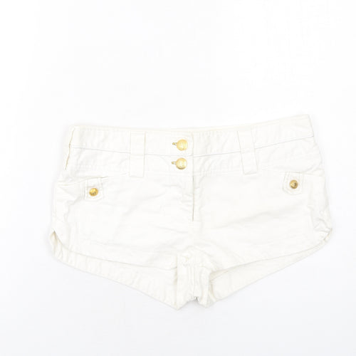 River Island Womens White Cotton Hot Pants Shorts Size 12 Regular Zip