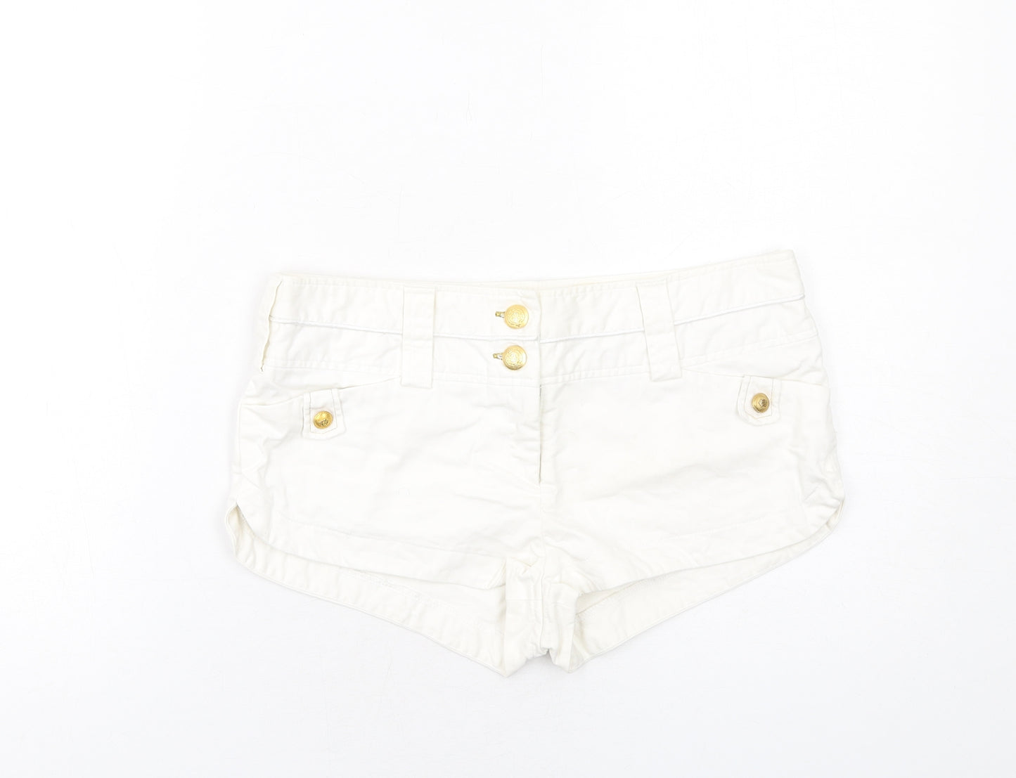 River Island Womens White Cotton Hot Pants Shorts Size 12 Regular Zip