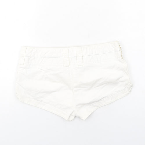 River Island Womens White Cotton Hot Pants Shorts Size 12 Regular Zip