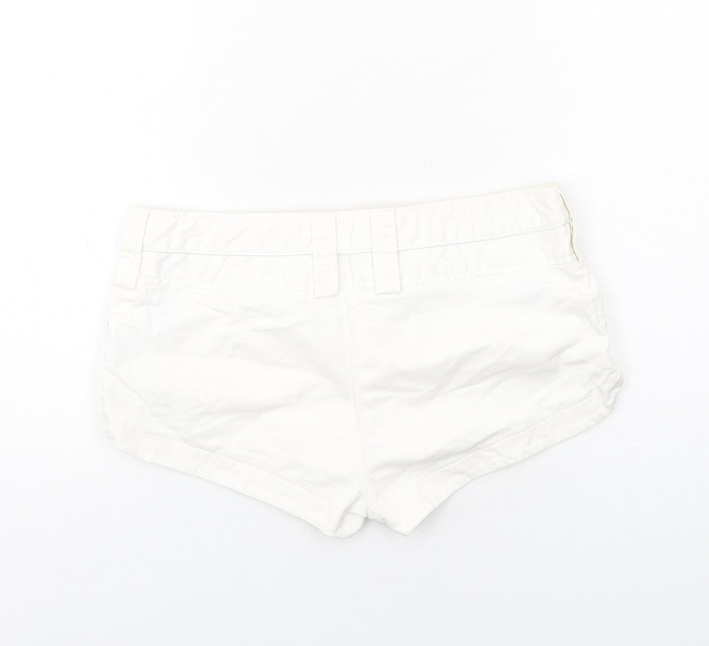 River Island Womens White Cotton Hot Pants Shorts Size 12 Regular Zip