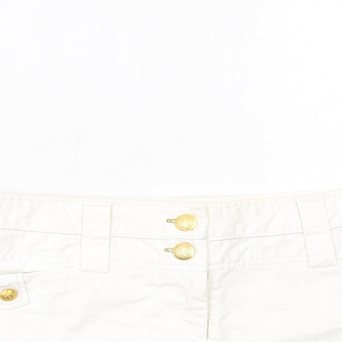 River Island Womens White Cotton Hot Pants Shorts Size 12 Regular Zip