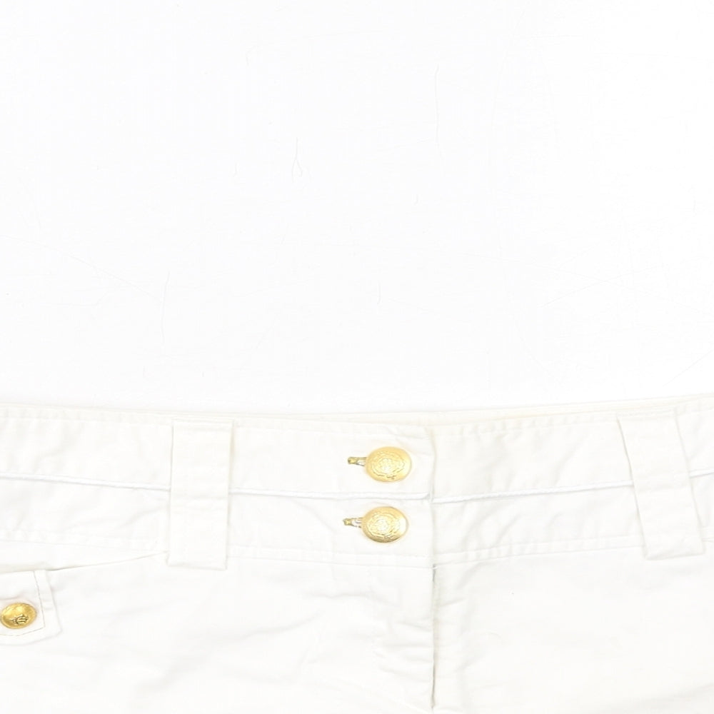 River Island Womens White Cotton Hot Pants Shorts Size 12 Regular Zip