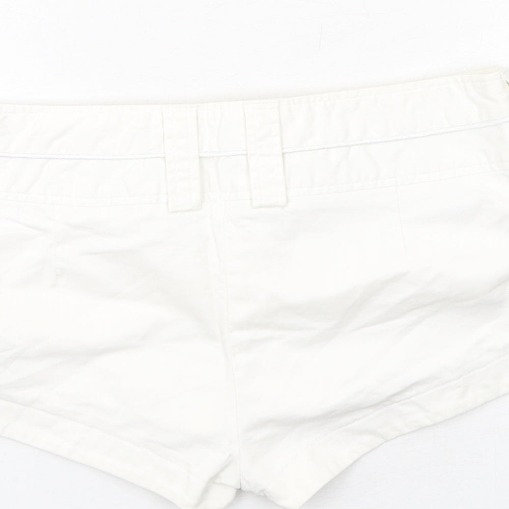 River Island Womens White Cotton Hot Pants Shorts Size 12 Regular Zip