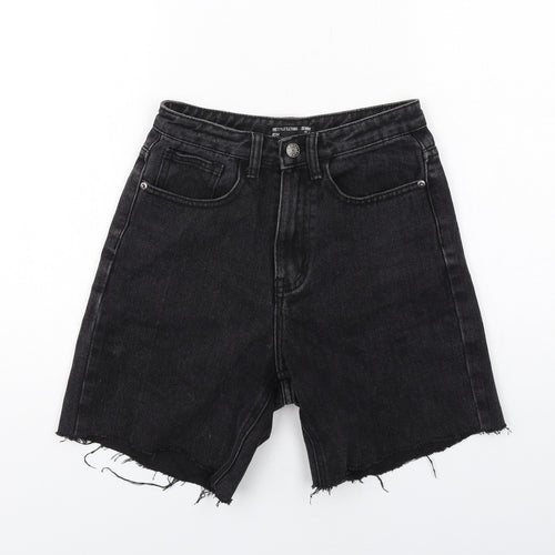 PRETTYLITTLETHING Womens Black Cotton Cut-Off Shorts Size 4 L8 in Regular Zip