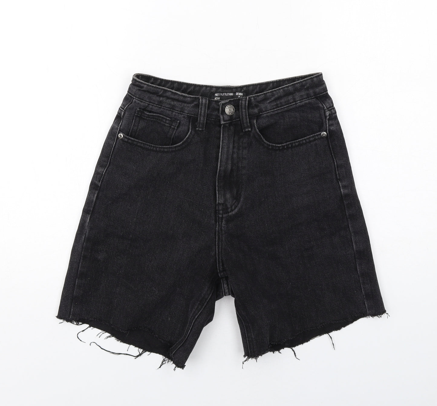 PRETTYLITTLETHING Womens Black Cotton Cut-Off Shorts Size 4 L8 in Regular Zip