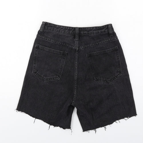 PRETTYLITTLETHING Womens Black Cotton Cut-Off Shorts Size 4 L8 in Regular Zip