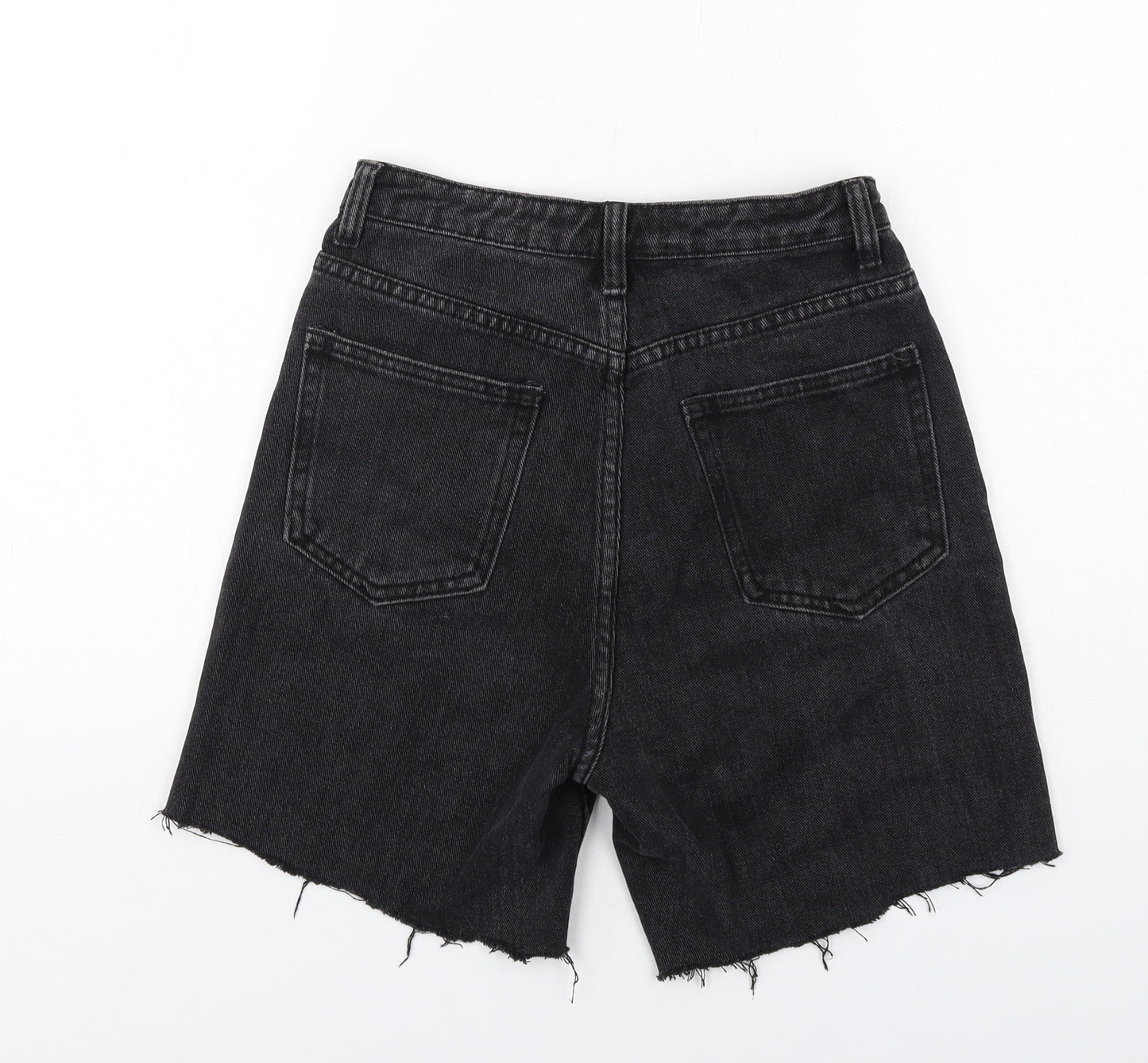 PRETTYLITTLETHING Womens Black Cotton Cut-Off Shorts Size 4 L8 in Regular Zip