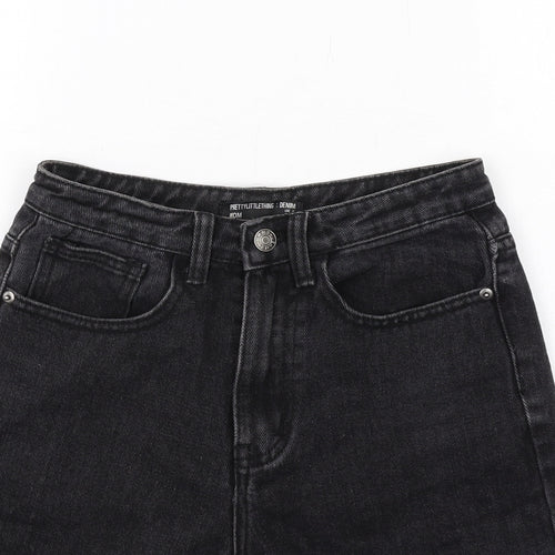 PRETTYLITTLETHING Womens Black Cotton Cut-Off Shorts Size 4 L8 in Regular Zip