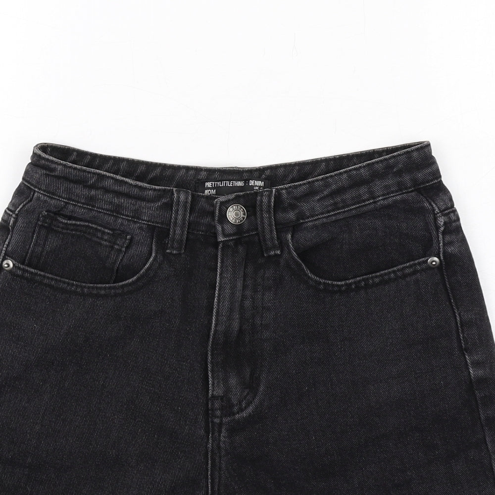 PRETTYLITTLETHING Womens Black Cotton Cut-Off Shorts Size 4 L8 in Regular Zip