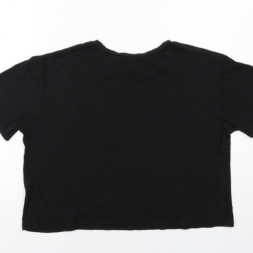 New Look Womens Black Cotton Cropped T-Shirt Size 12 Round Neck - Live in The Moment