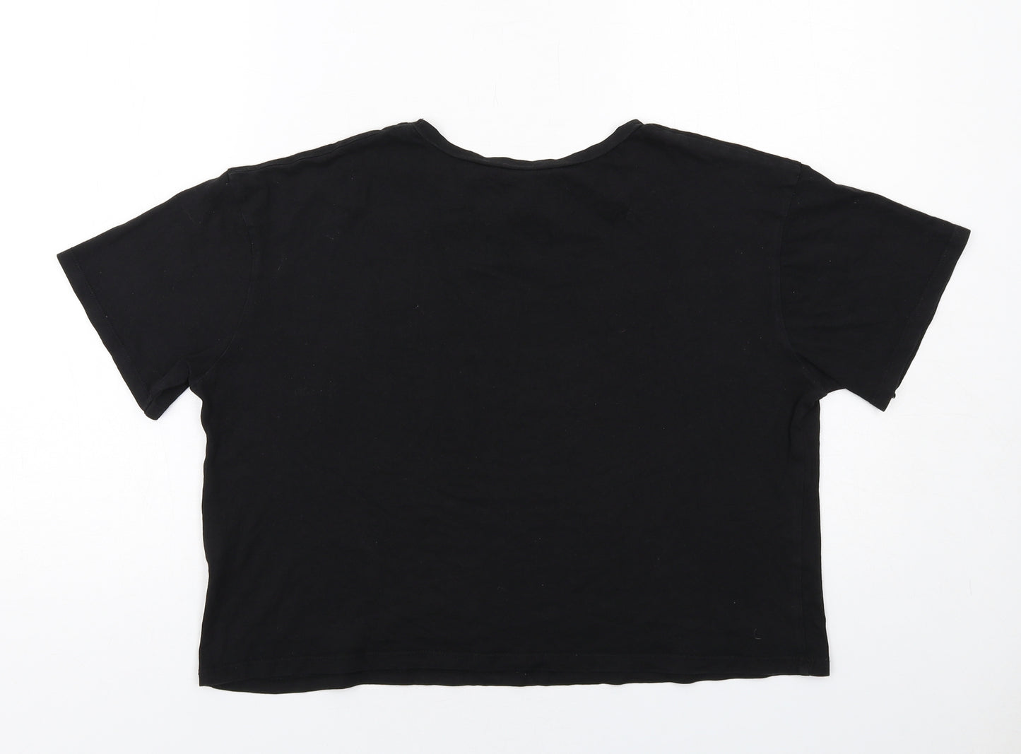 New Look Womens Black Cotton Cropped T-Shirt Size 12 Round Neck - Live in The Moment