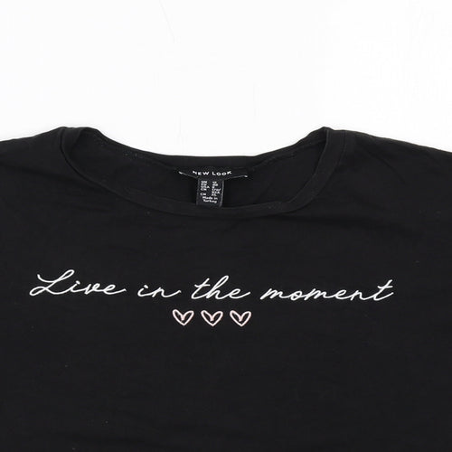 New Look Womens Black Cotton Cropped T-Shirt Size 12 Round Neck - Live in The Moment