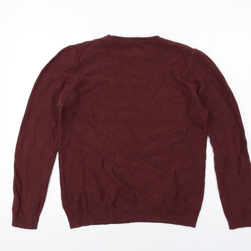 Pull&Bear Mens Red Round Neck Cotton Pullover Jumper Size M Long Sleeve