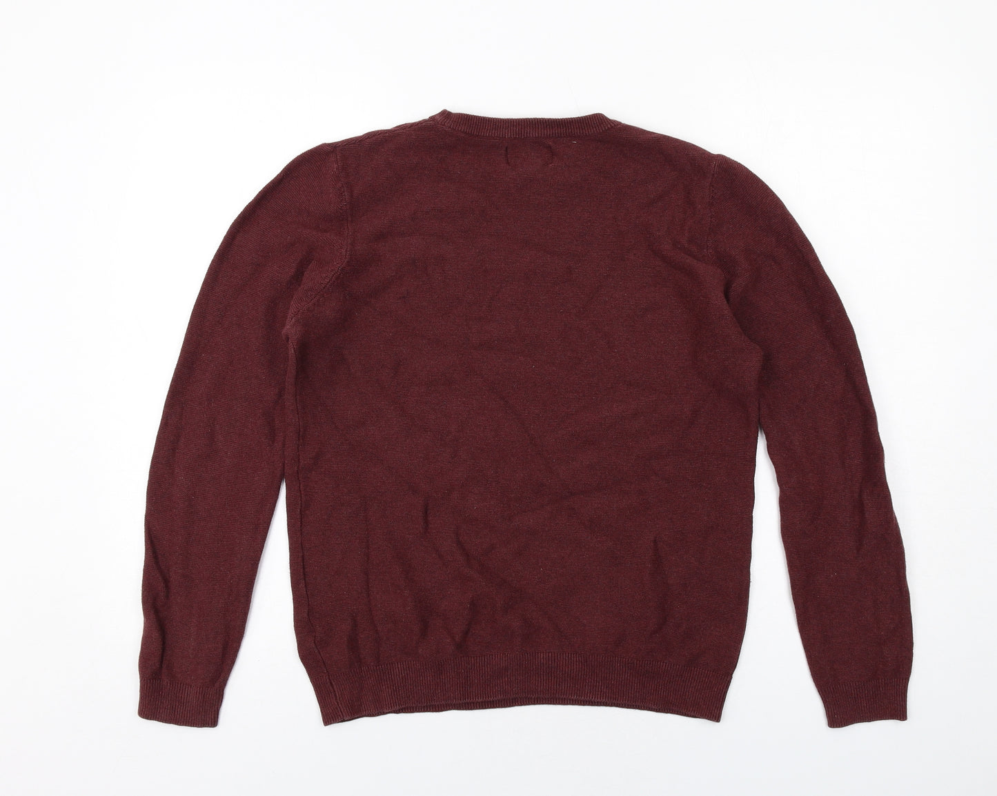 Pull&Bear Mens Red Round Neck Cotton Pullover Jumper Size M Long Sleeve