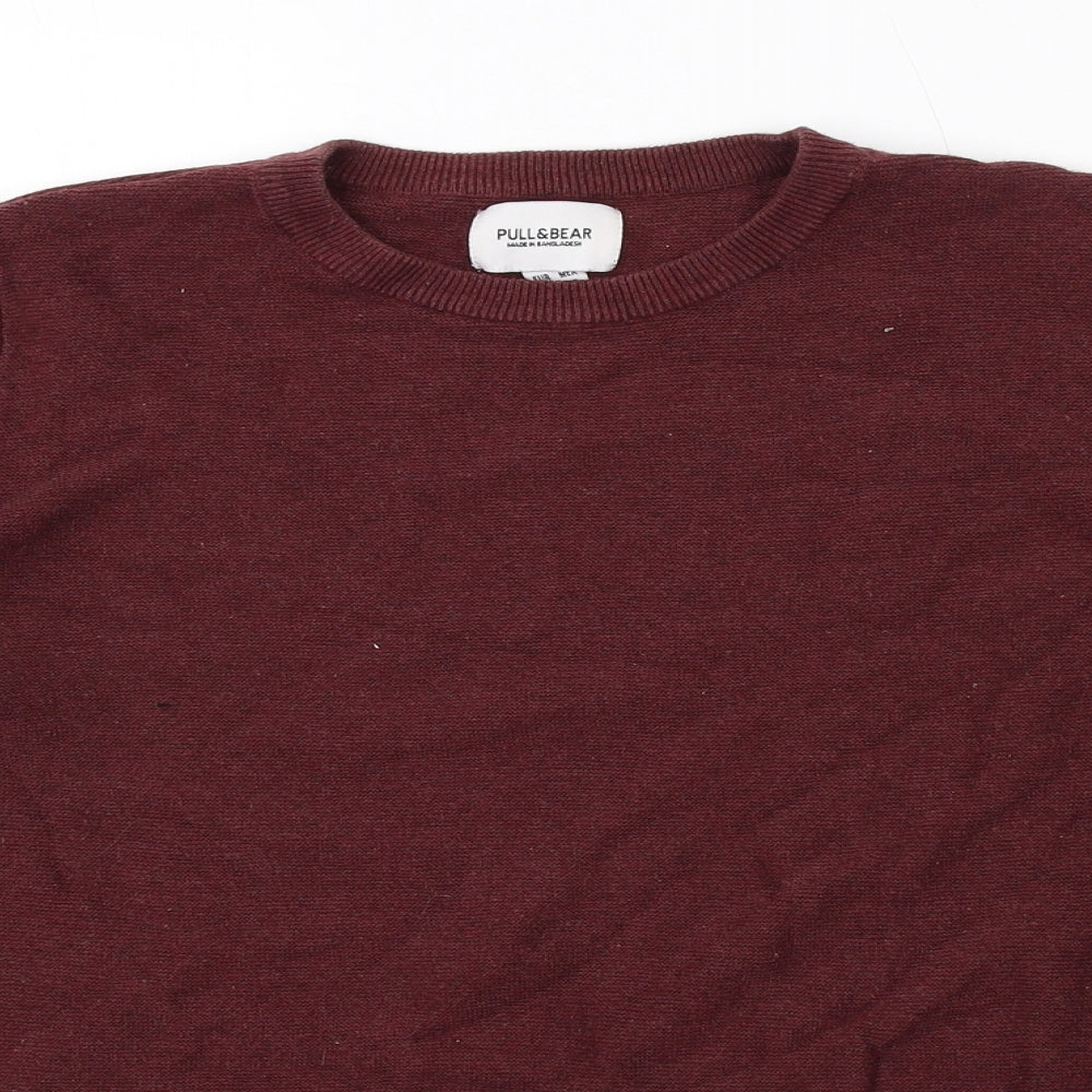 Pull&Bear Mens Red Round Neck Cotton Pullover Jumper Size M Long Sleeve