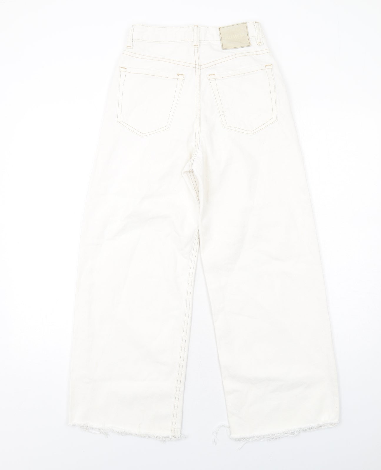Pull&Bear Womens White Cotton Wide-Leg Jeans Size 4 L26 in Regular Zip - Frayed Hem