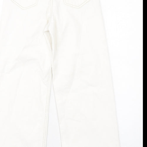 Pull&Bear Womens White Cotton Wide-Leg Jeans Size 4 L26 in Regular Zip - Frayed Hem