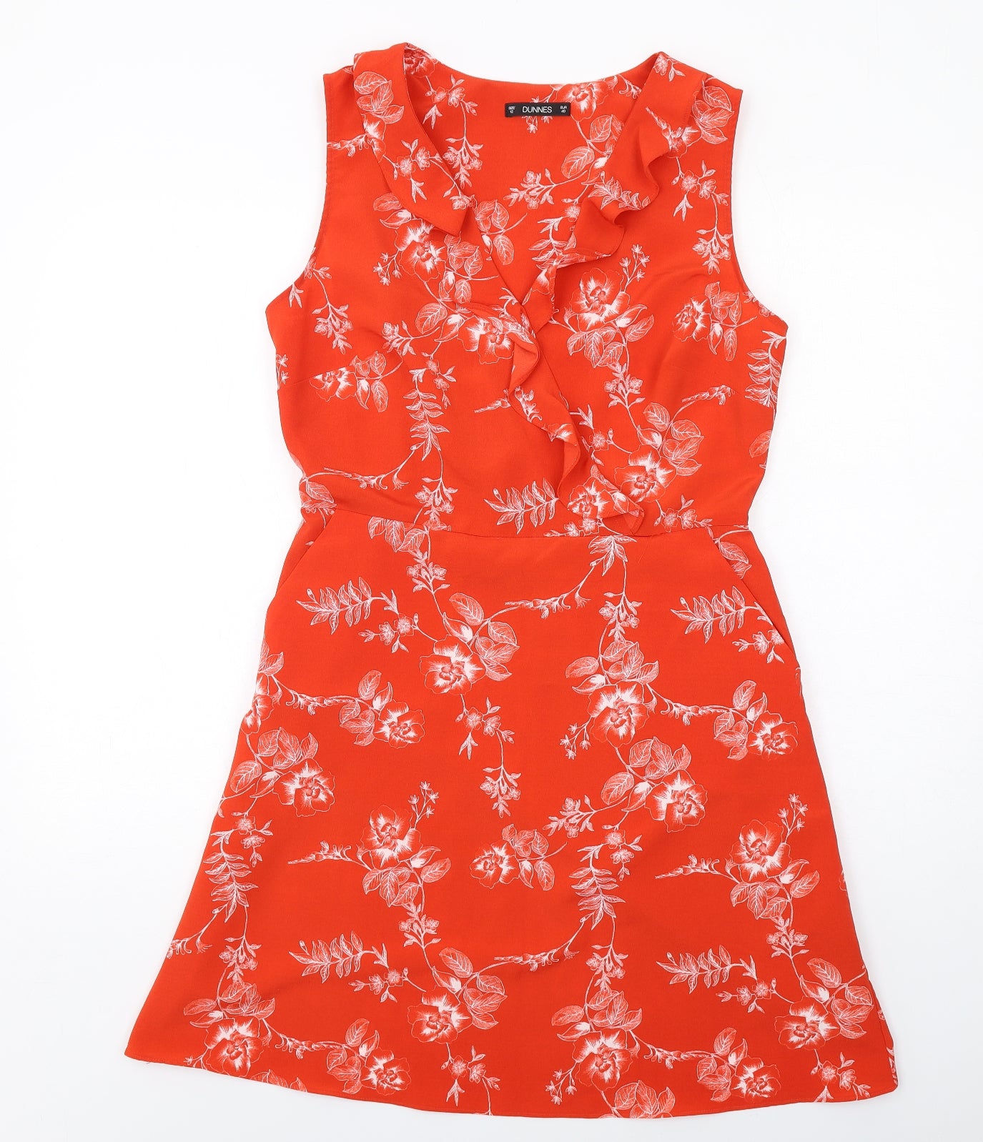 Dunnes Stores Womens Red Geometric Polyester A-Line Size 12 V-Neck Pullover