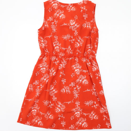 Dunnes Stores Womens Red Geometric Polyester A-Line Size 12 V-Neck Pullover