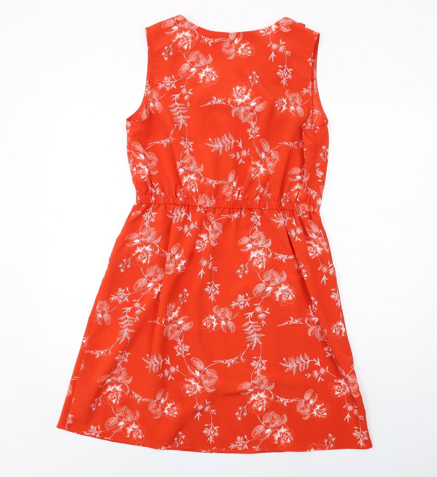 Dunnes Stores Womens Red Geometric Polyester A-Line Size 12 V-Neck Pullover