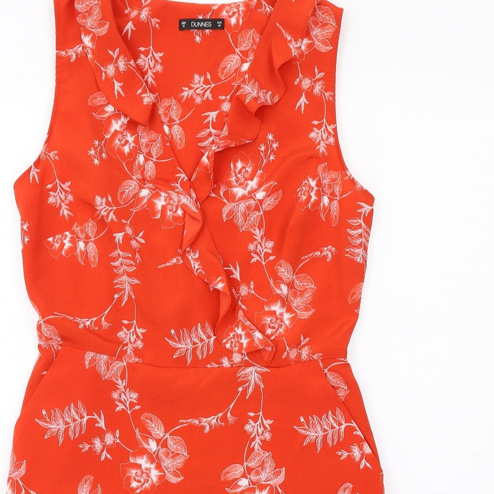 Dunnes Stores Womens Red Geometric Polyester A-Line Size 12 V-Neck Pullover