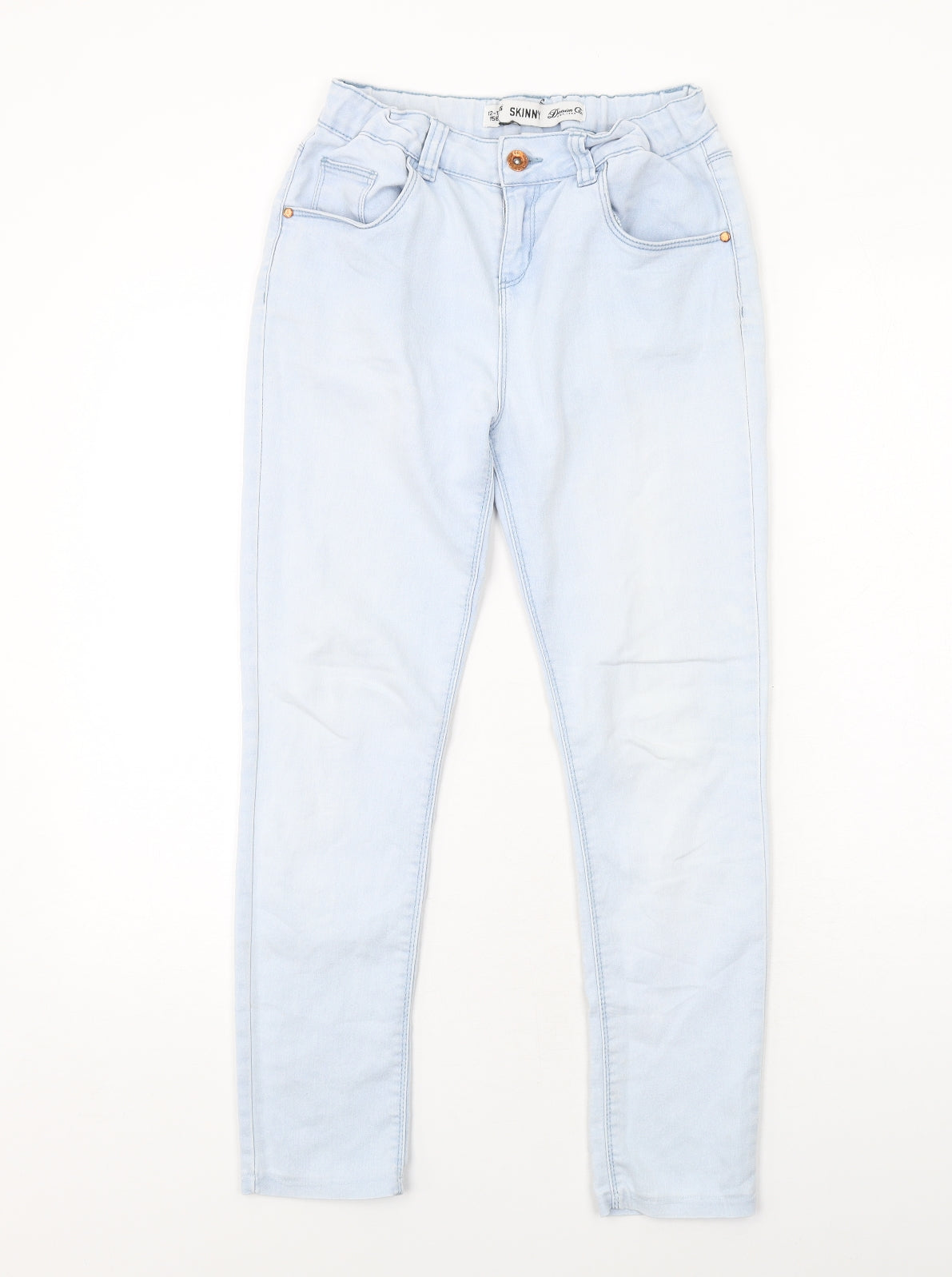 Denim & Co. Girls Blue Cotton Skinny Jeans Size 12-13 Years L25 in Regular Zip