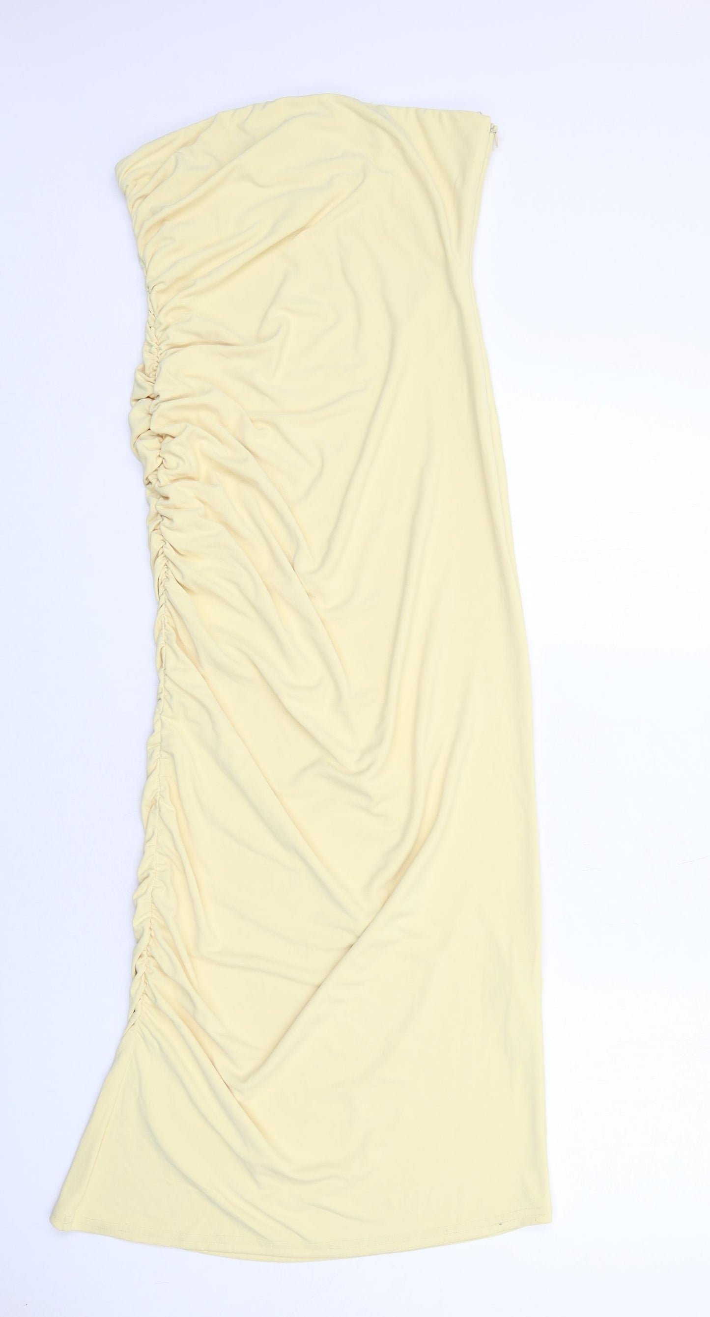 Zara Womens Yellow Polyester A-Line Size L Off the Shoulder Zip