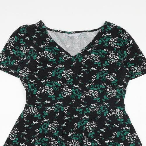 Red Herring Womens Black Geometric Cotton A-Line Size 12 V-Neck Pullover