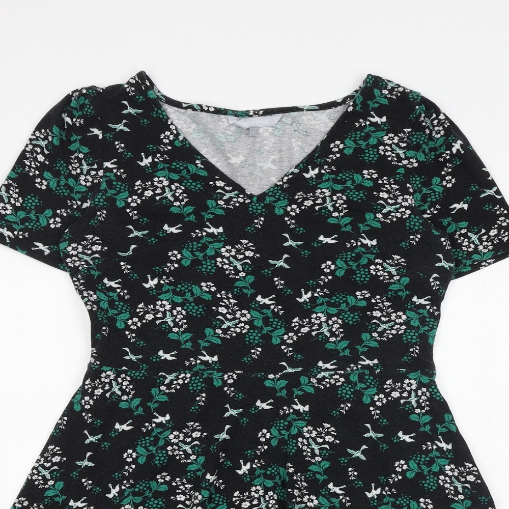 Red Herring Womens Black Geometric Cotton A-Line Size 12 V-Neck Pullover