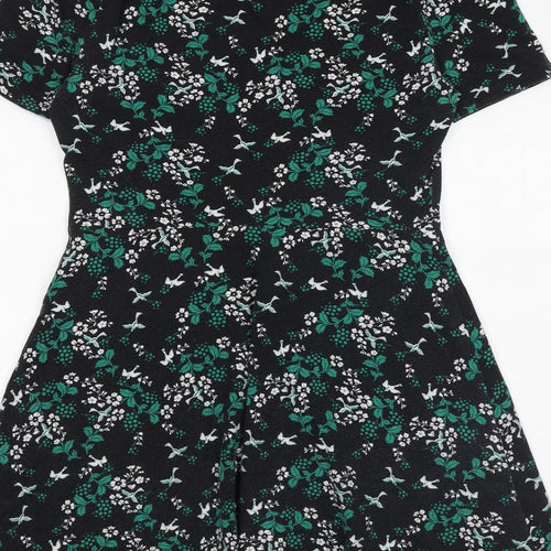 Red Herring Womens Black Geometric Cotton A-Line Size 12 V-Neck Pullover