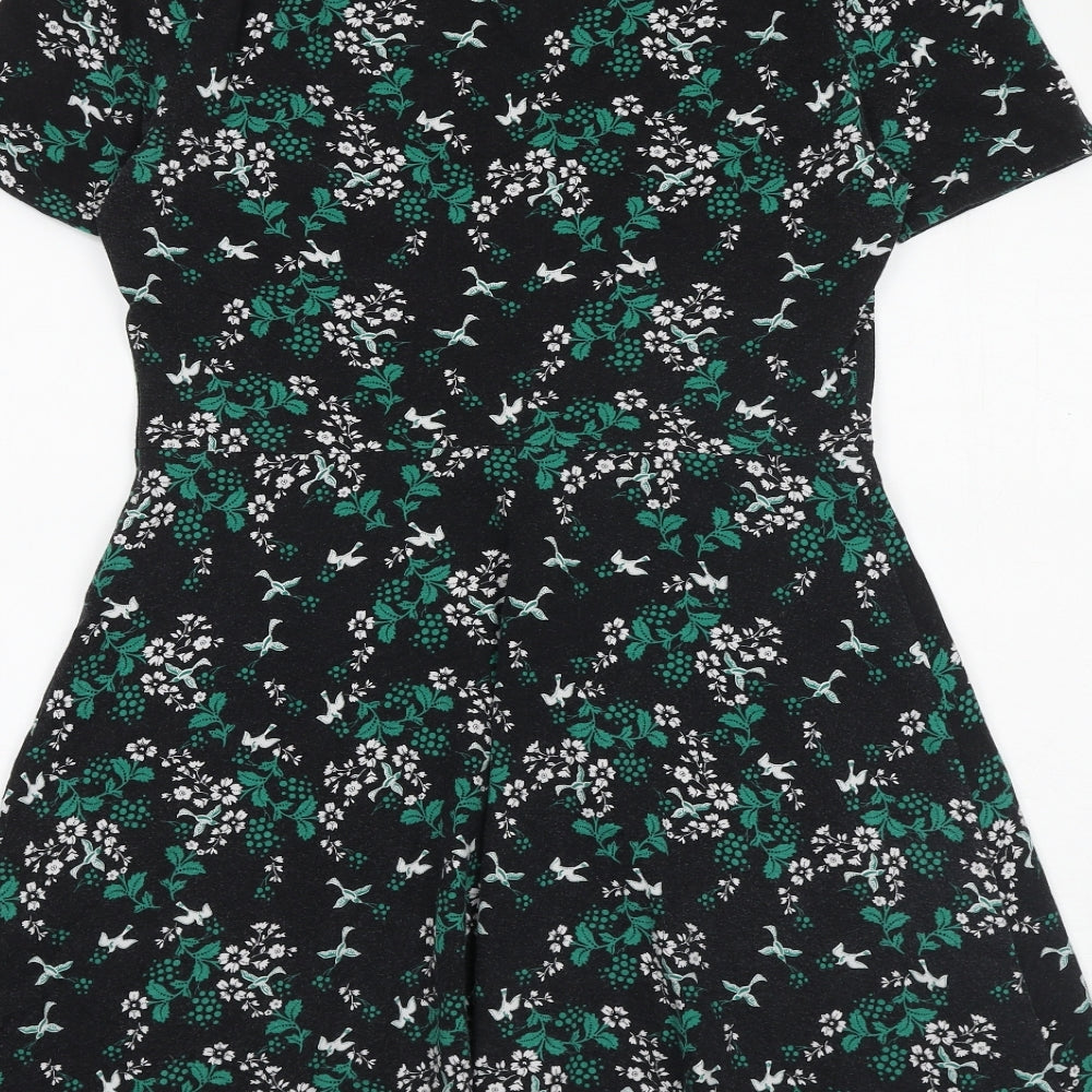 Red Herring Womens Black Geometric Cotton A-Line Size 12 V-Neck Pullover
