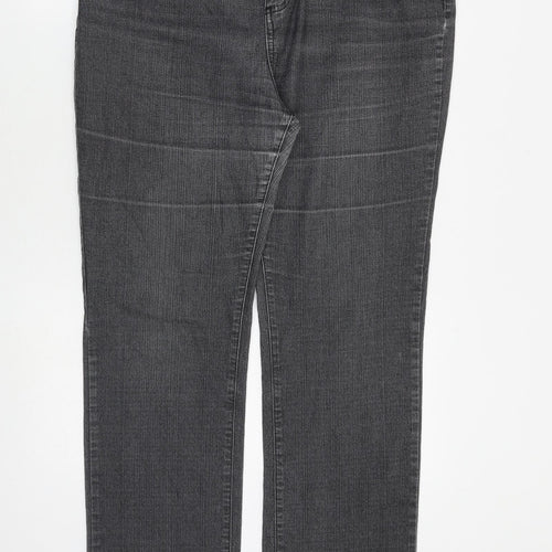 Per Una Womens Grey Cotton Straight Jeans Size 18 L30 in Regular Zip