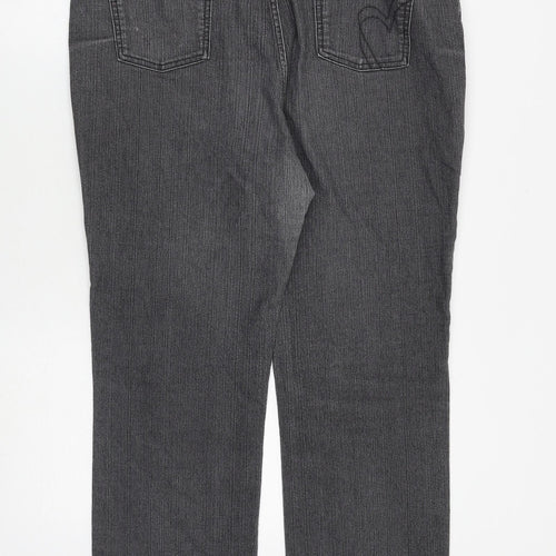 Per Una Womens Grey Cotton Straight Jeans Size 18 L30 in Regular Zip