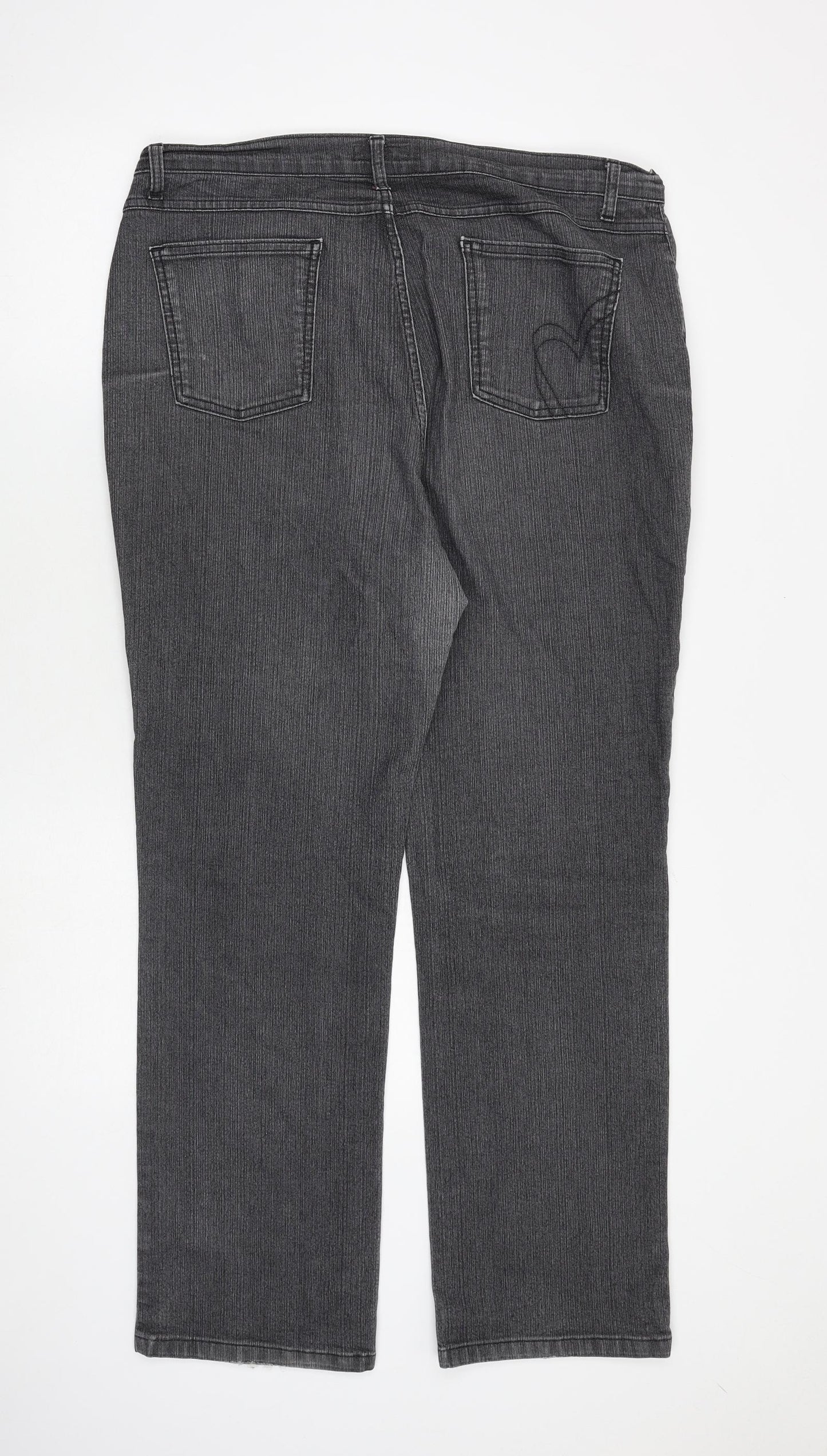 Per Una Womens Grey Cotton Straight Jeans Size 18 L30 in Regular Zip