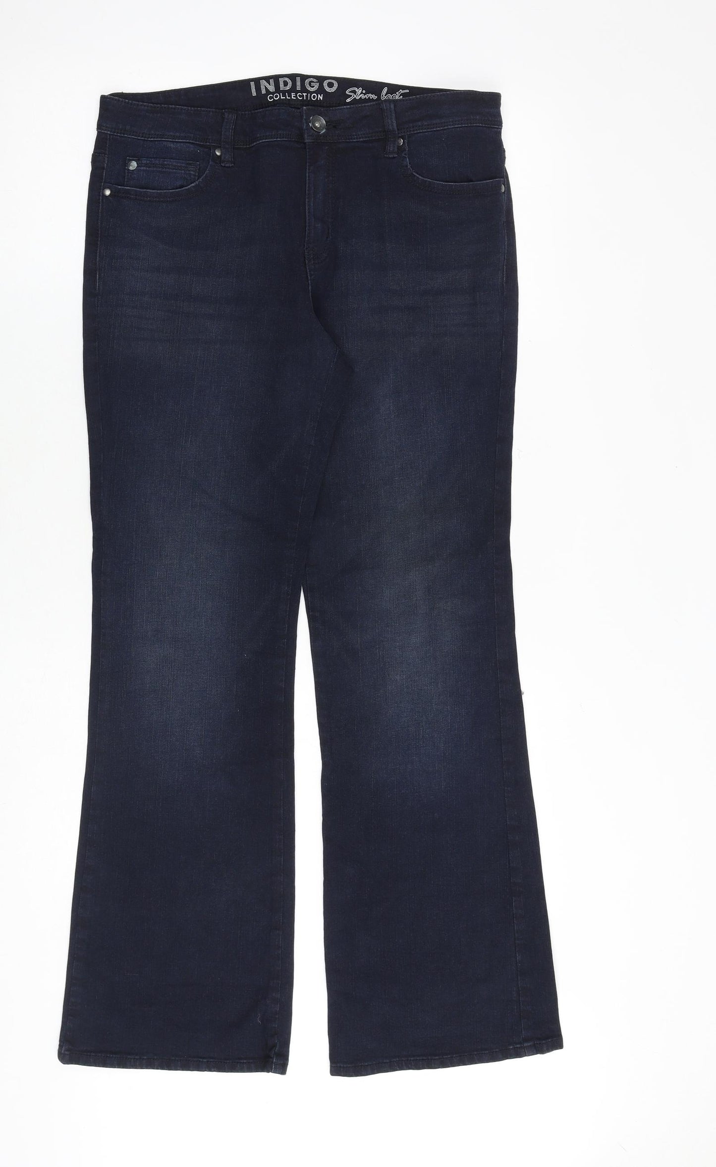 Indigo Womens Blue Cotton Bootcut Jeans Size 12 L30 in Regular Zip