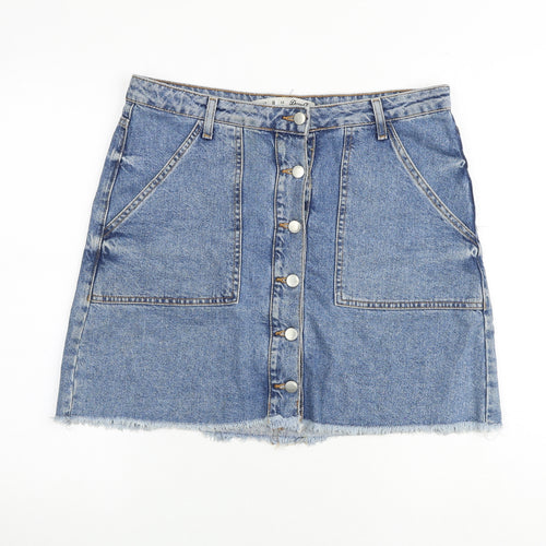 Denim & Co. Womens Blue Cotton A-Line Skirt Size 14 Button
