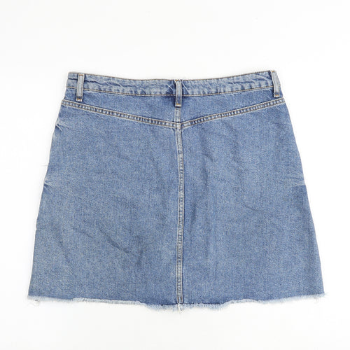 Denim & Co. Womens Blue Cotton A-Line Skirt Size 14 Button