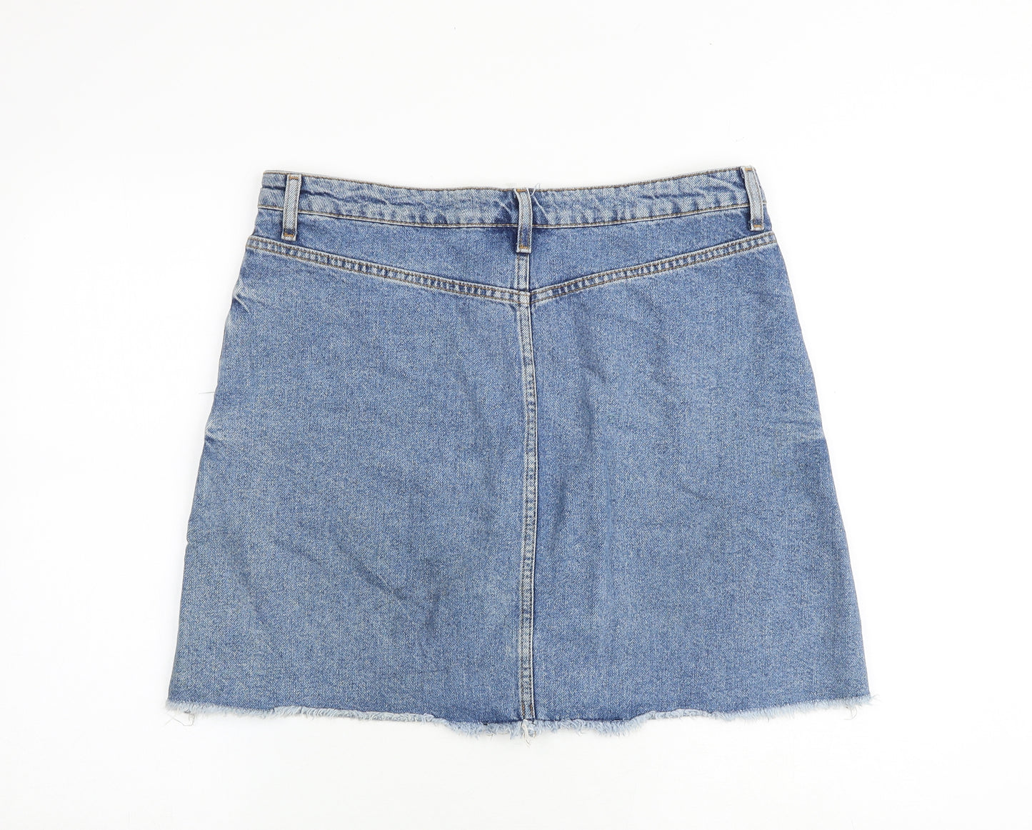 Denim & Co. Womens Blue Cotton A-Line Skirt Size 14 Button